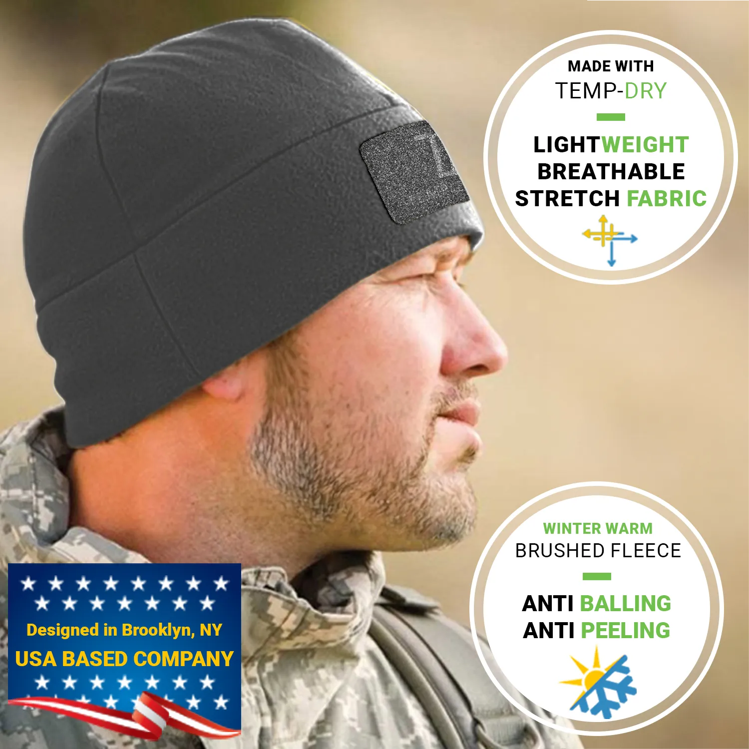 Premium Brushed Fleece Tactical  Watch Cap Warm Beanie - Patch Beanies