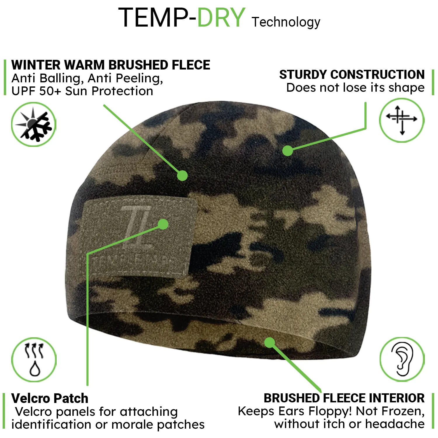 Premium Brushed Fleece Tactical  Watch Cap Warm Beanie - Patch Beanies