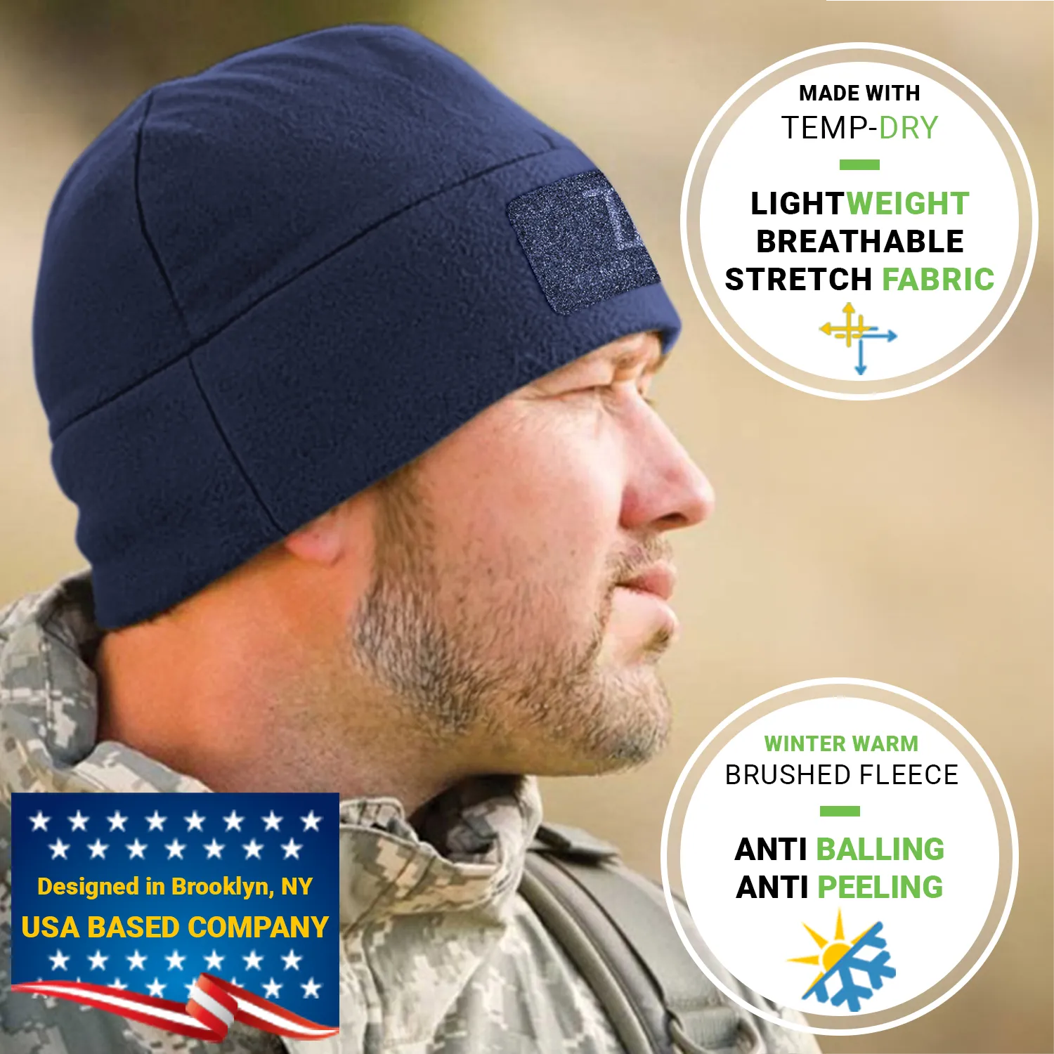Premium Brushed Fleece Tactical  Watch Cap Warm Beanie - Patch Beanies