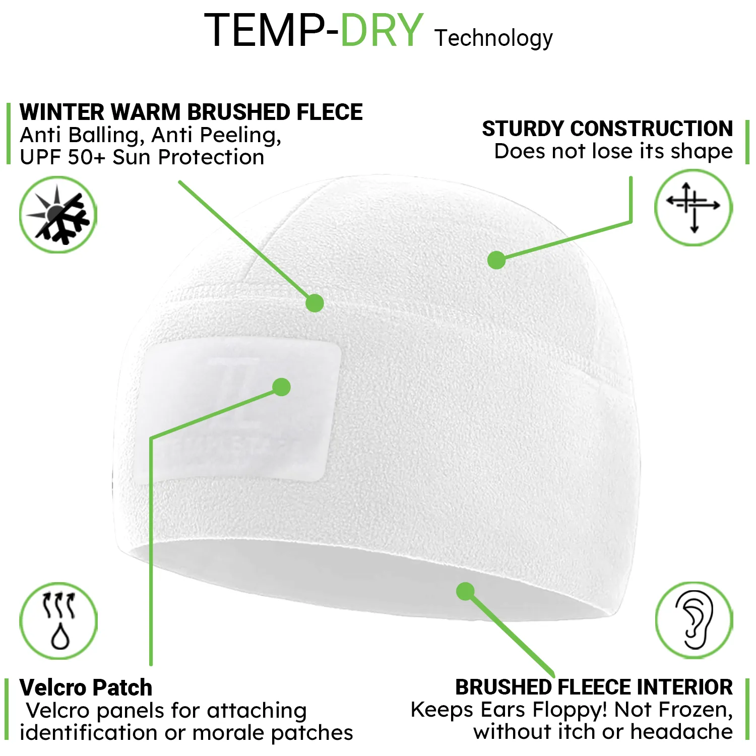 Premium Brushed Fleece Tactical  Watch Cap Warm Beanie - Patch Beanies