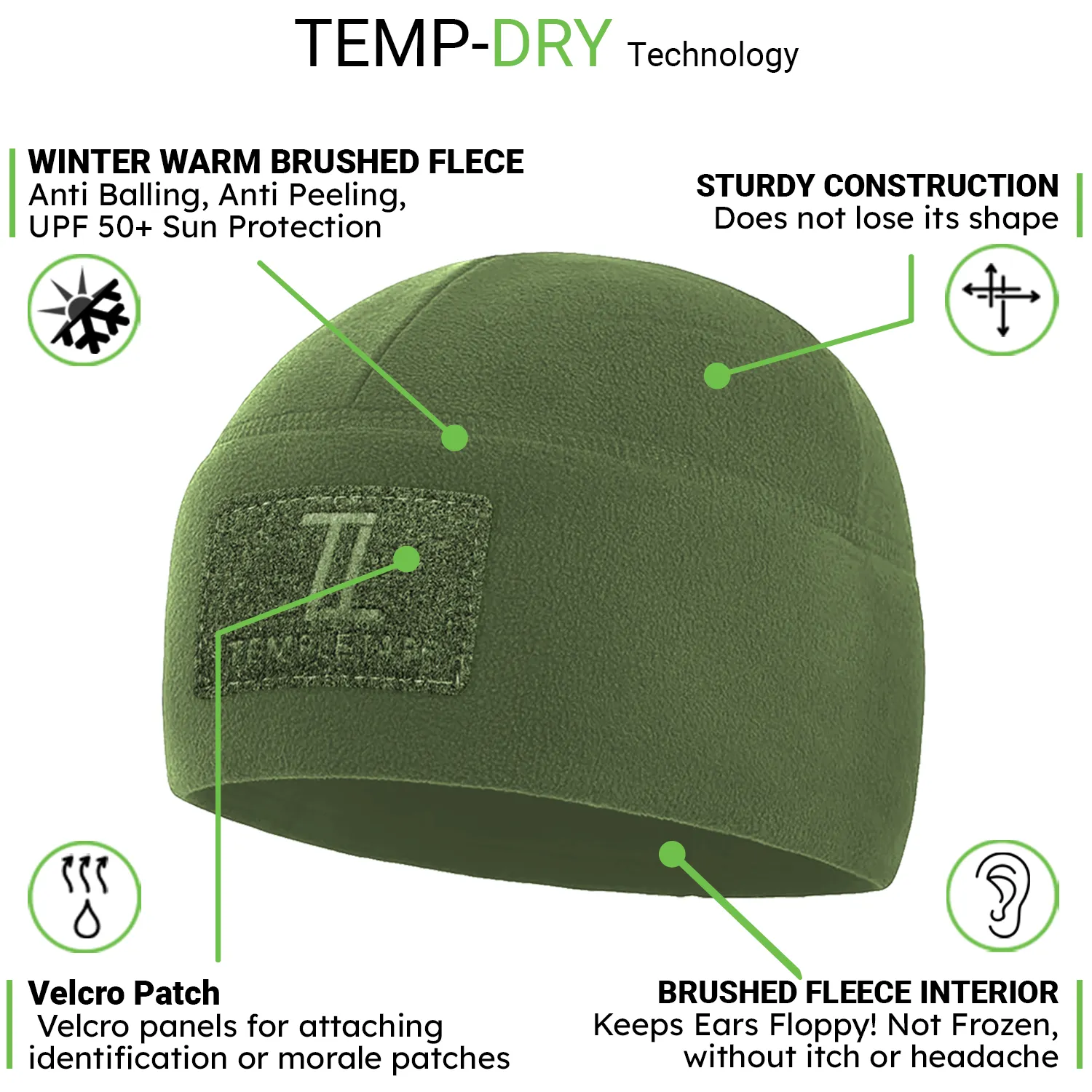 Premium Brushed Fleece Tactical  Watch Cap Warm Beanie - Patch Beanies