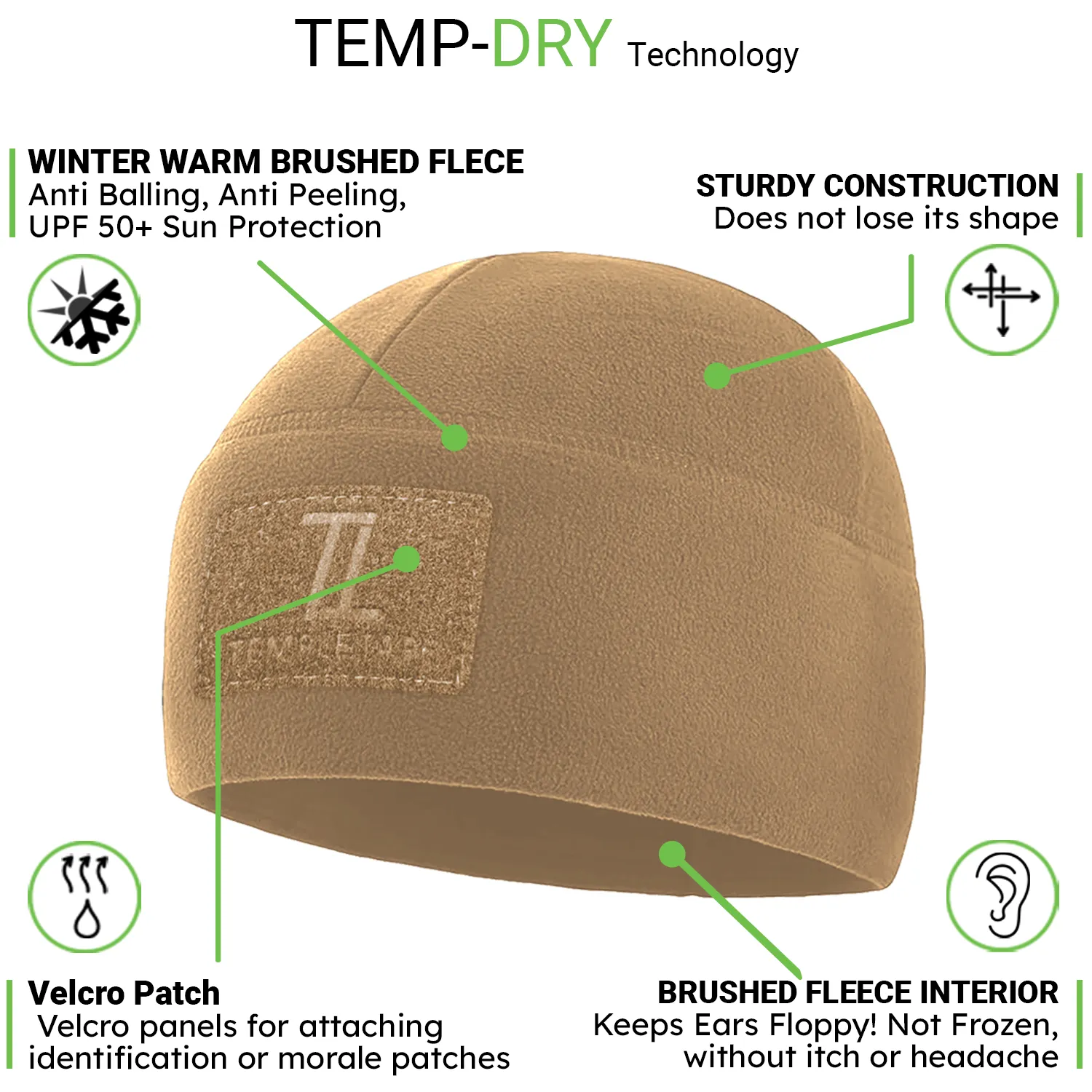 Premium Brushed Fleece Tactical  Watch Cap Warm Beanie - Patch Beanies