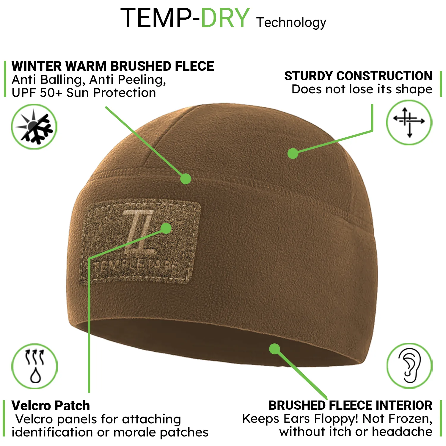 Premium Brushed Fleece Tactical  Watch Cap Warm Beanie - Patch Beanies