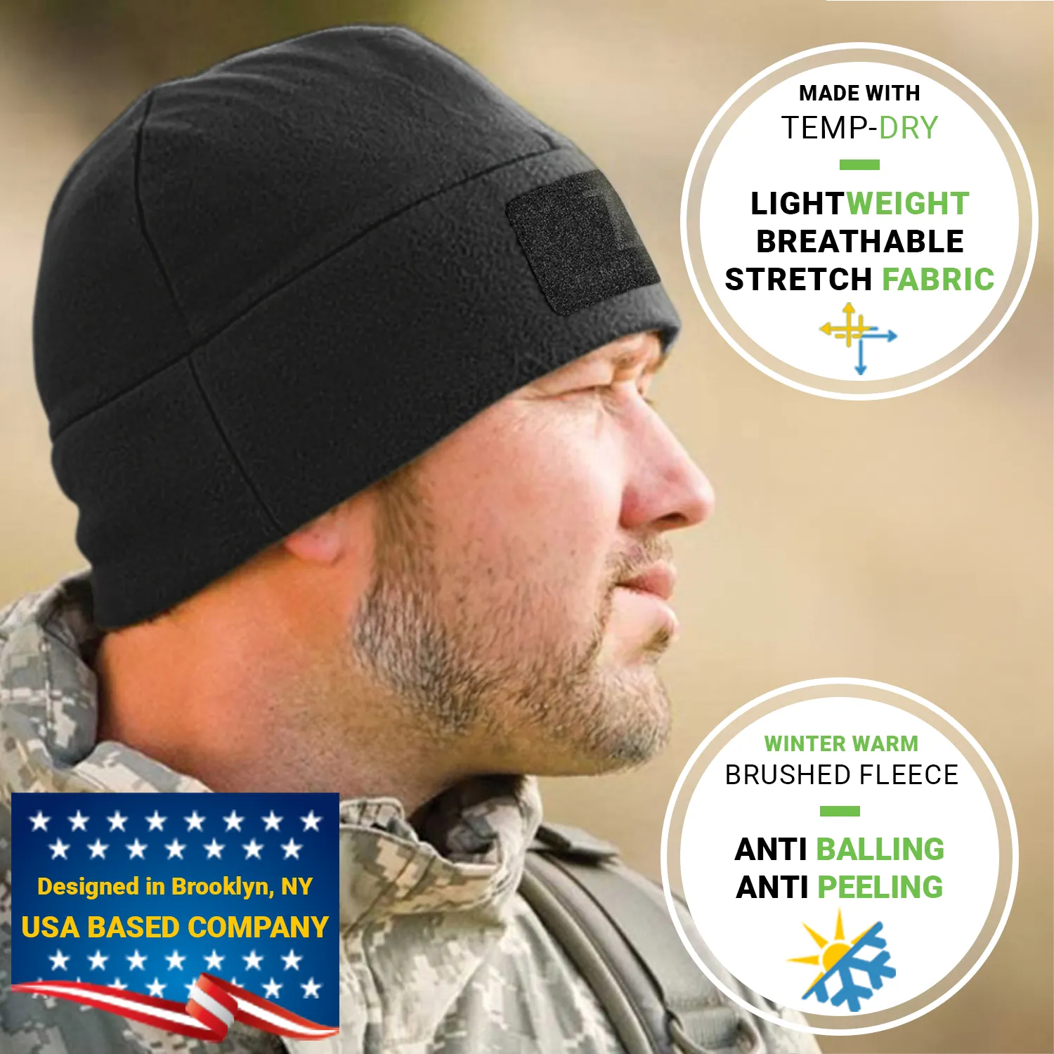 Premium Brushed Fleece Tactical  Watch Cap Warm Beanie - Patch Beanies
