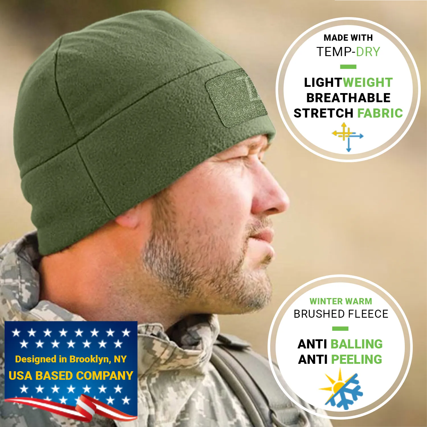 Premium Brushed Fleece Tactical  Watch Cap Warm Beanie - Patch Beanies