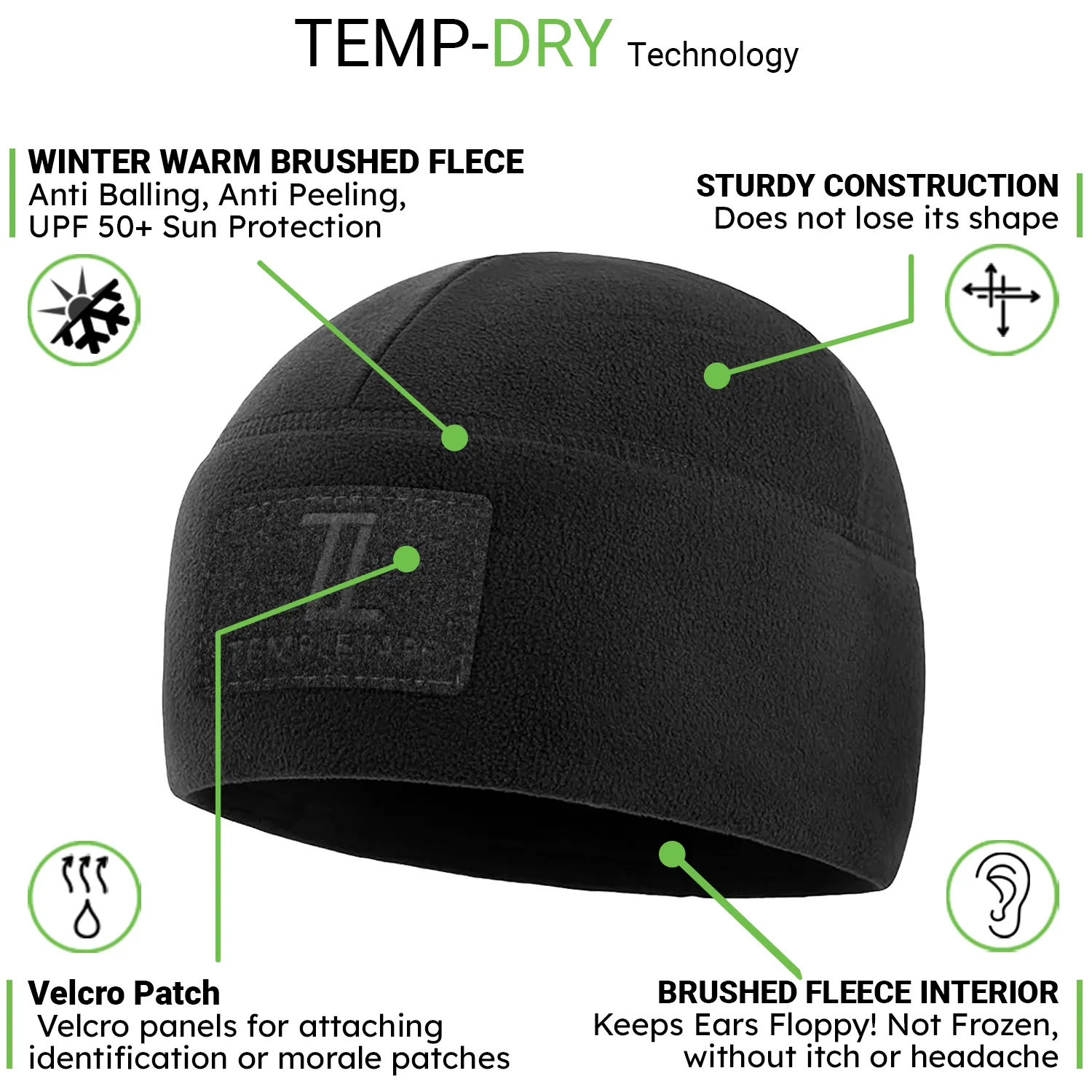 Premium Brushed Fleece Tactical  Watch Cap Warm Beanie - Patch Beanies