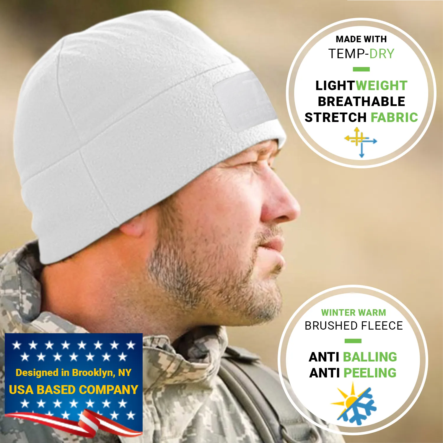 Premium Brushed Fleece Tactical  Watch Cap Warm Beanie - Patch Beanies