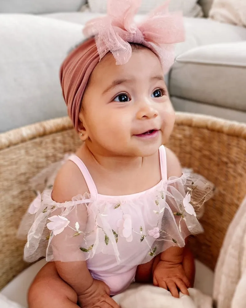 PREORDER! Bristol Applique Off Shoulder Leotard - Pink Swan