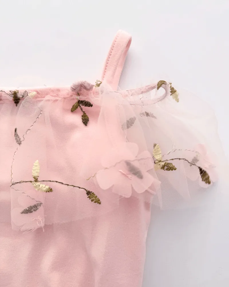 PREORDER! Bristol Applique Off Shoulder Leotard - Pink Swan