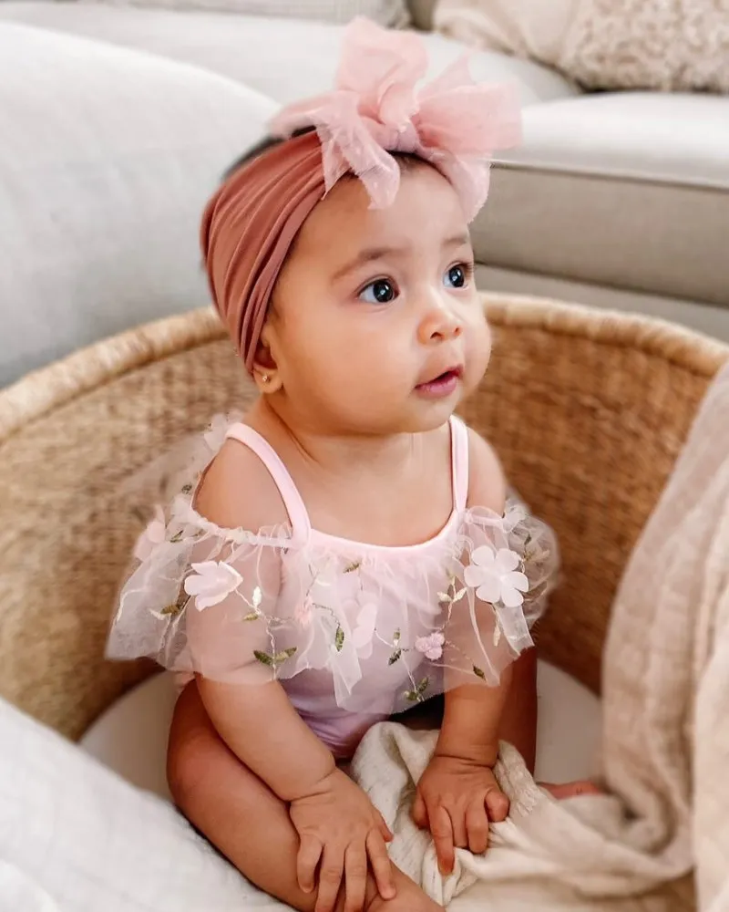 PREORDER! Bristol Applique Off Shoulder Leotard - Pink Swan