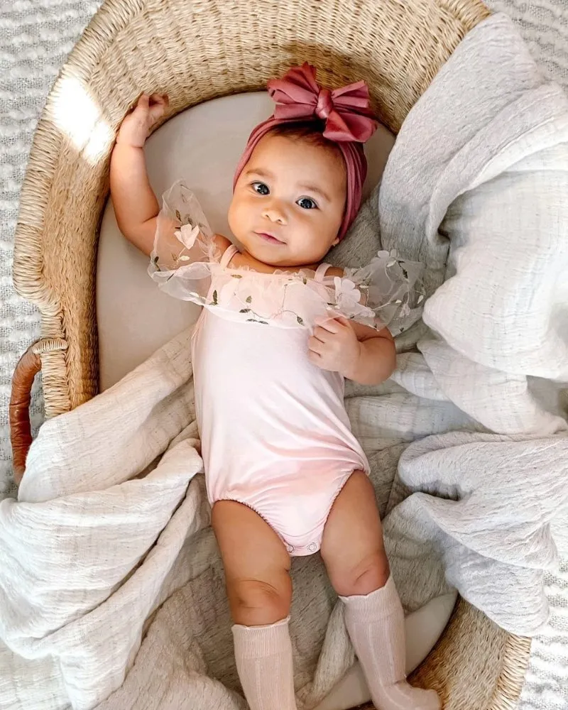 PREORDER! Bristol Applique Off Shoulder Leotard - Pink Swan