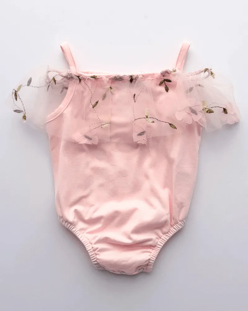 PREORDER! Bristol Applique Off Shoulder Leotard - Pink Swan