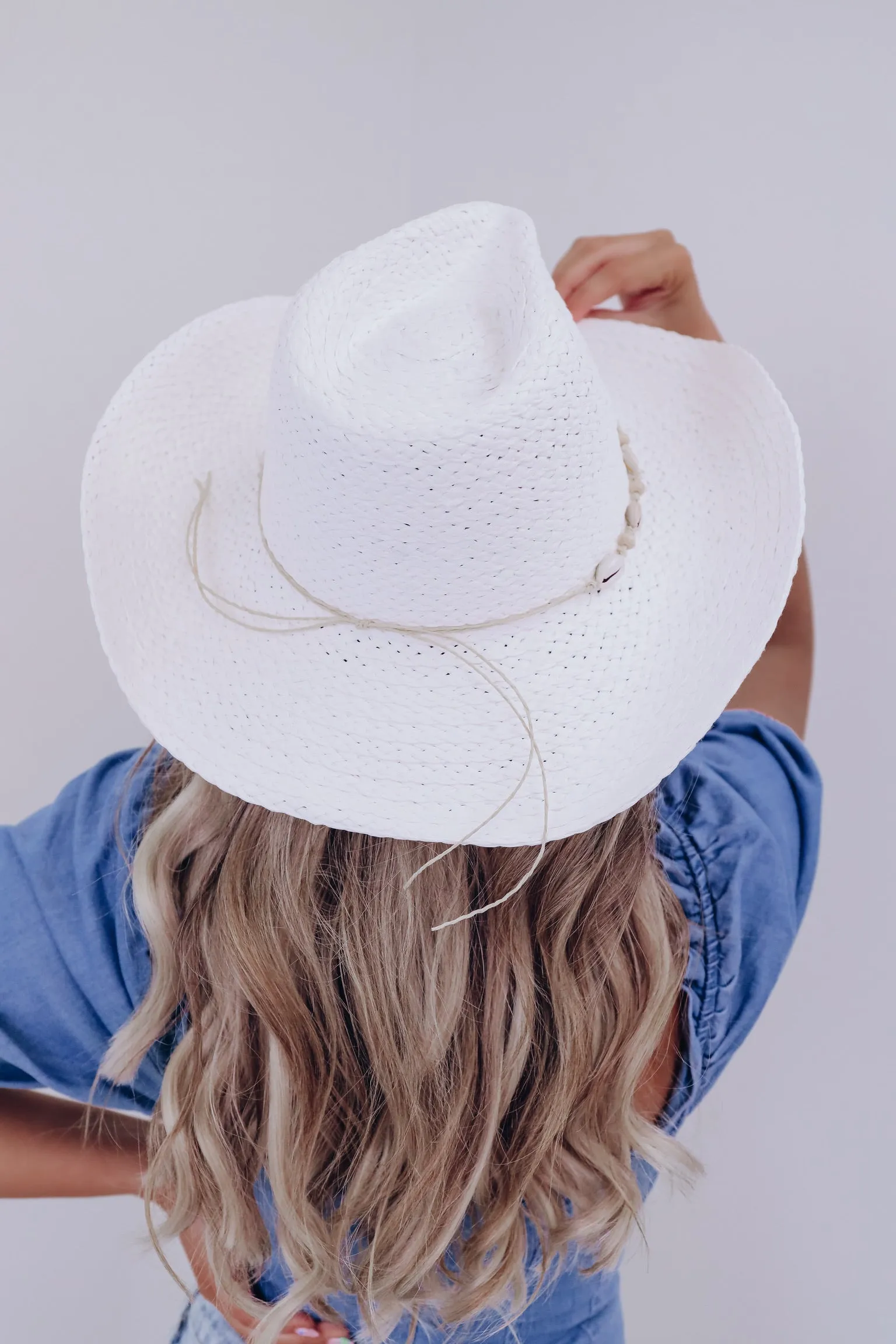 Puka Shell Woven Cowgirl Hat - White