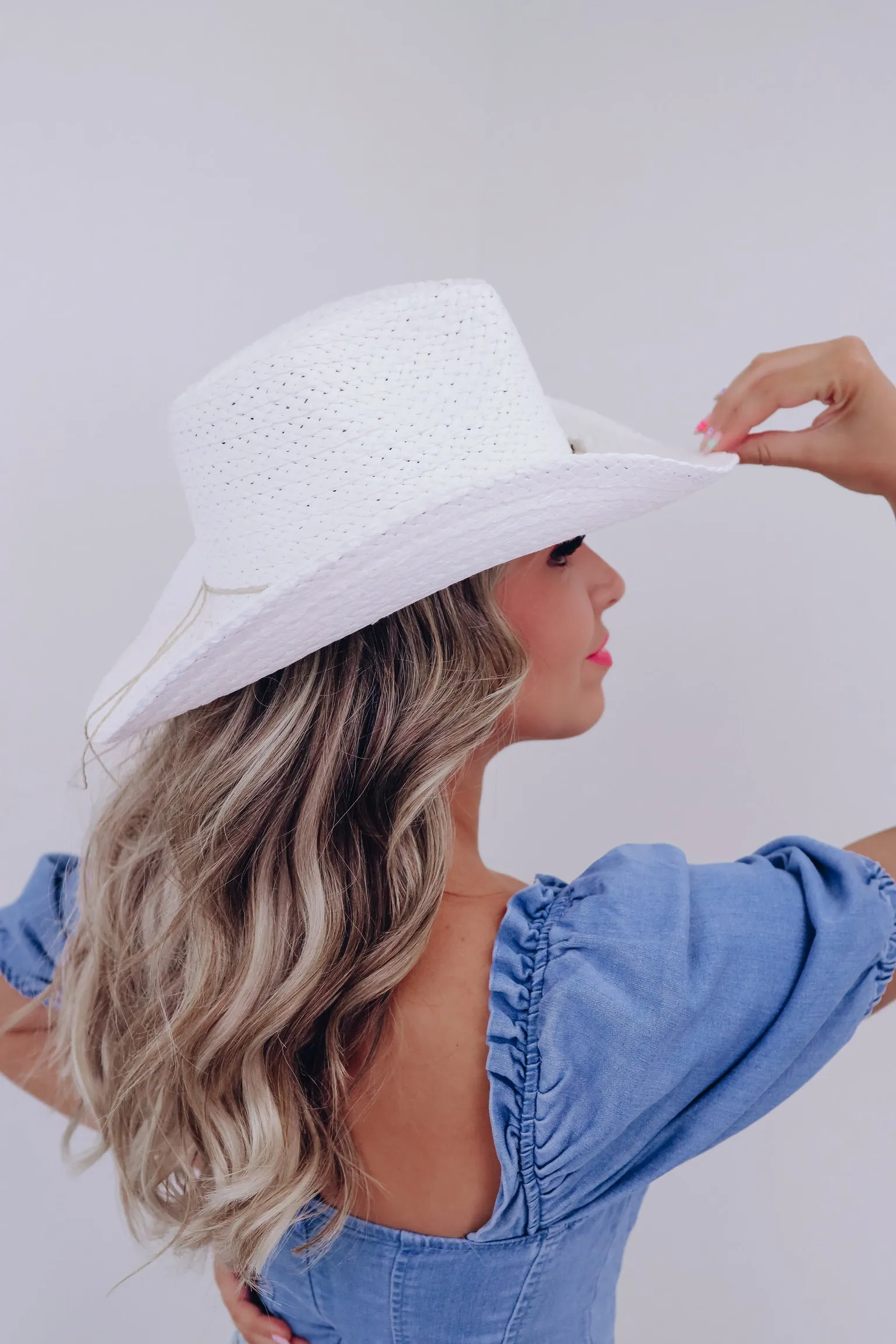 Puka Shell Woven Cowgirl Hat - White
