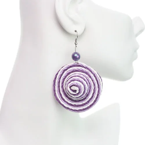 Purple Swirl Bead Woven Dangle Earrings