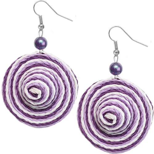 Purple Swirl Bead Woven Dangle Earrings