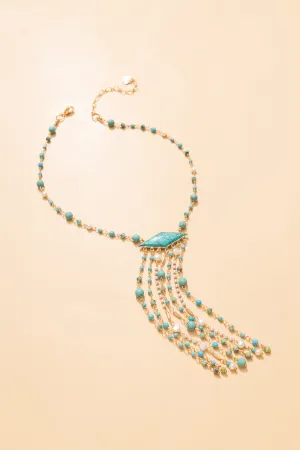 Rosary Woven Aqua Beaded Necklace