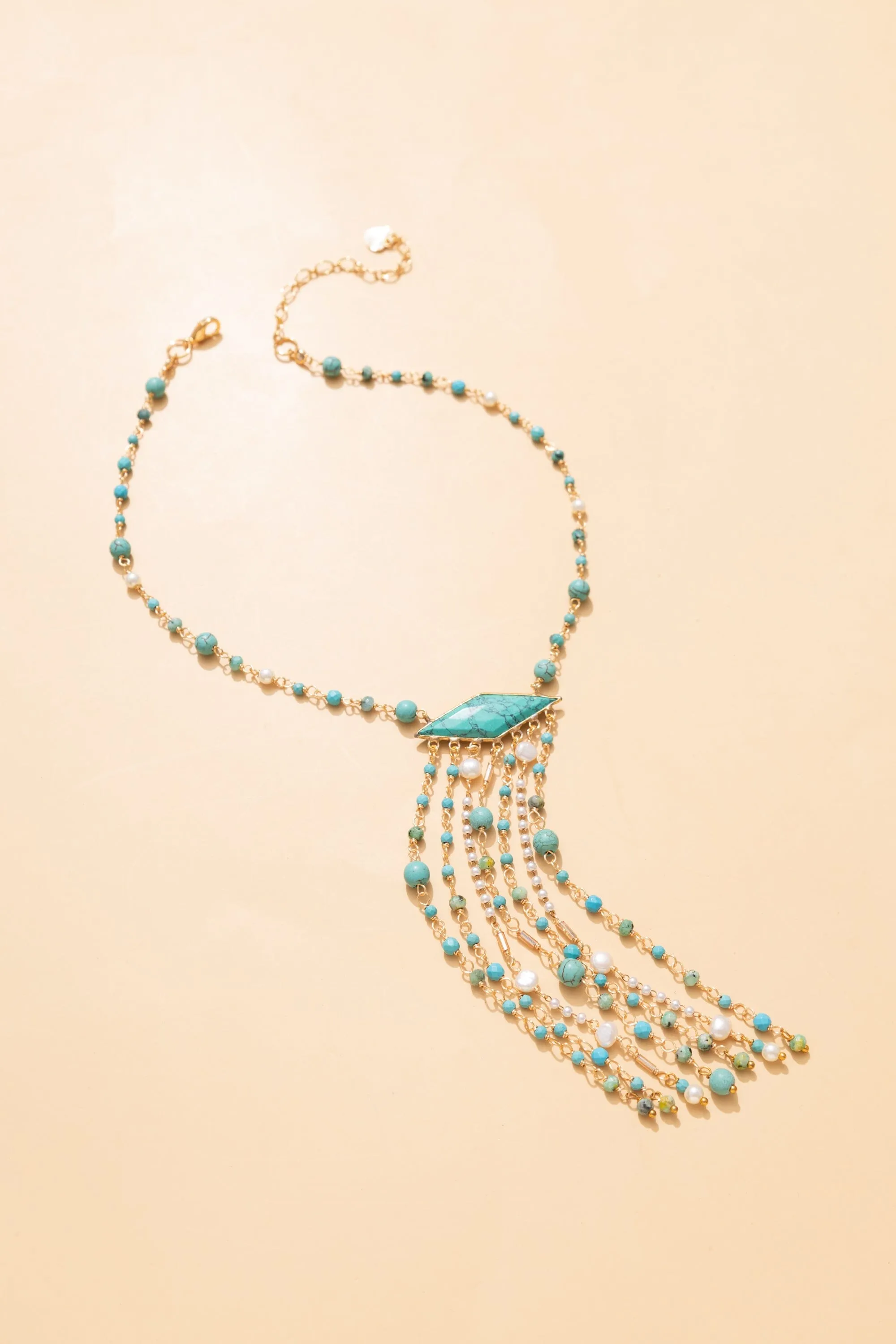 Rosary Woven Aqua Beaded Necklace
