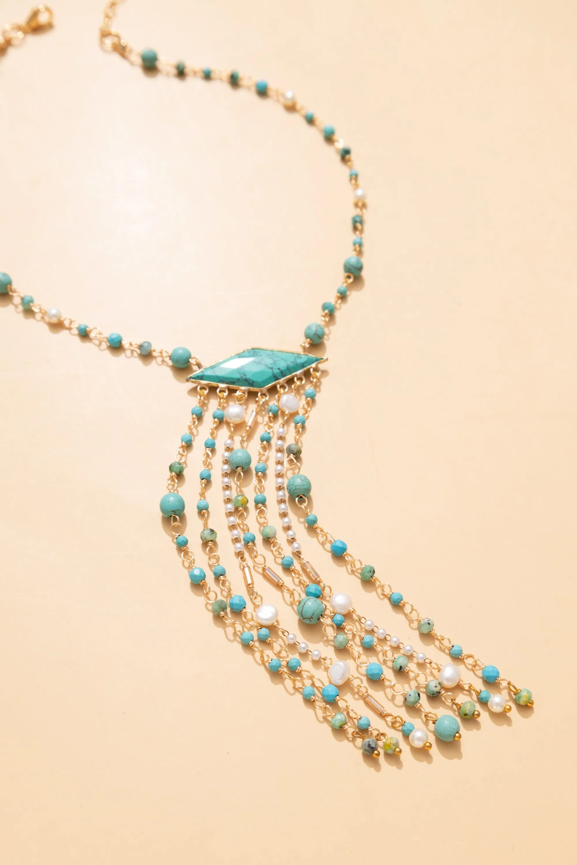 Rosary Woven Aqua Beaded Necklace