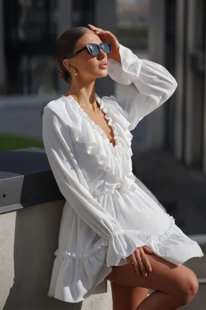 Ruffled Mini Dress with Billowy Sleeves