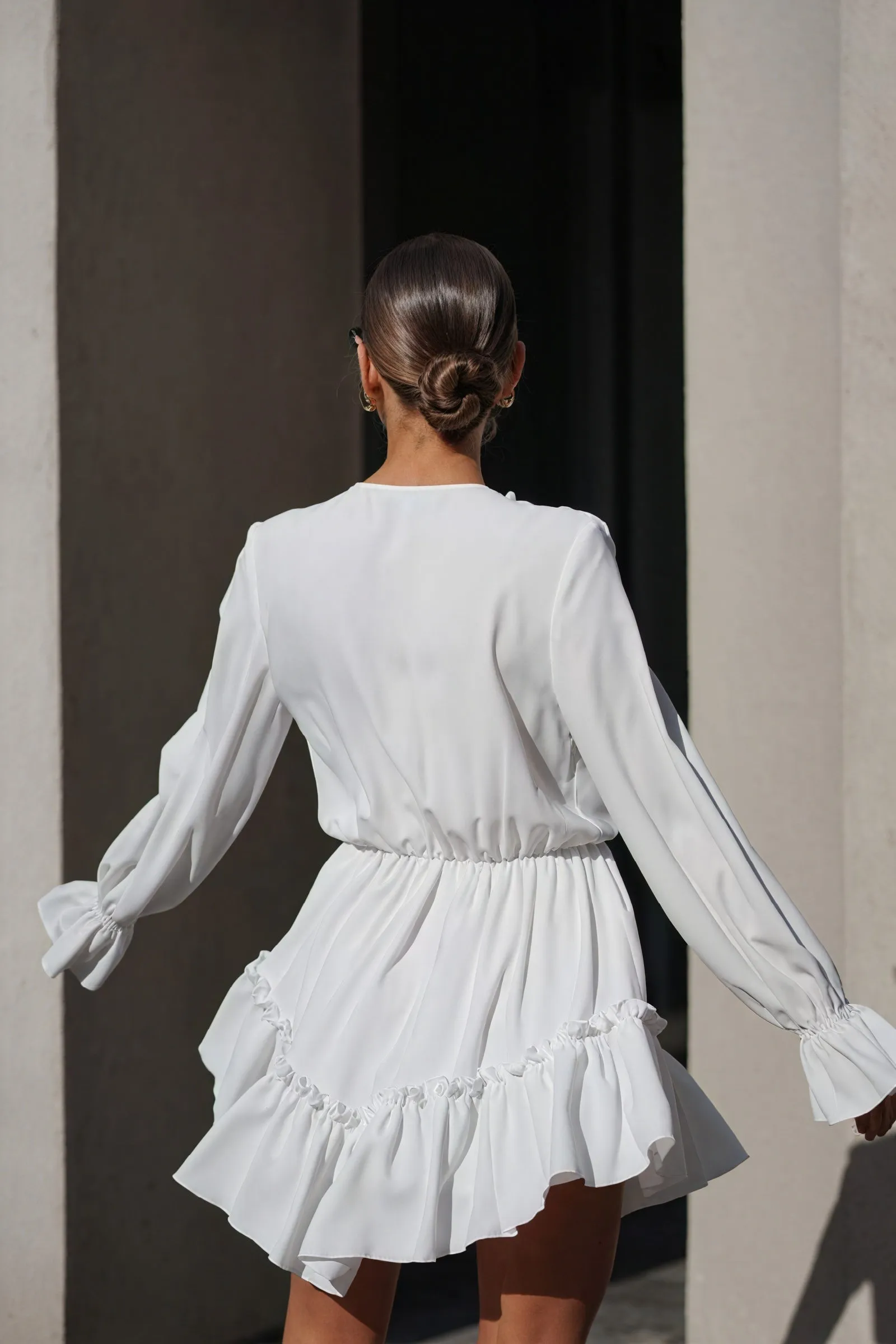 Ruffled Mini Dress with Billowy Sleeves