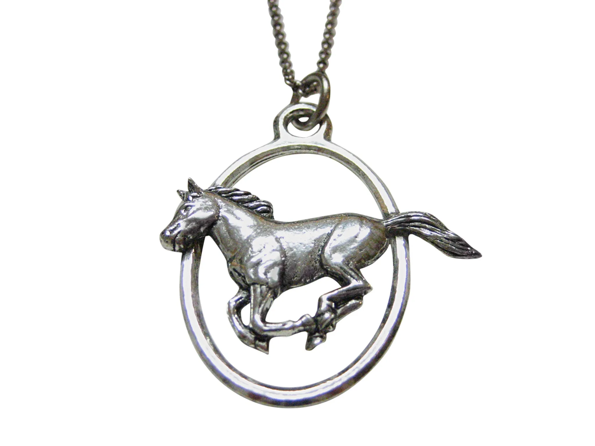 Running Horse Large Oval Pendant Necklace