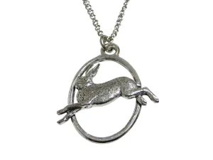 Running Rabbit Oval Pendant Necklace