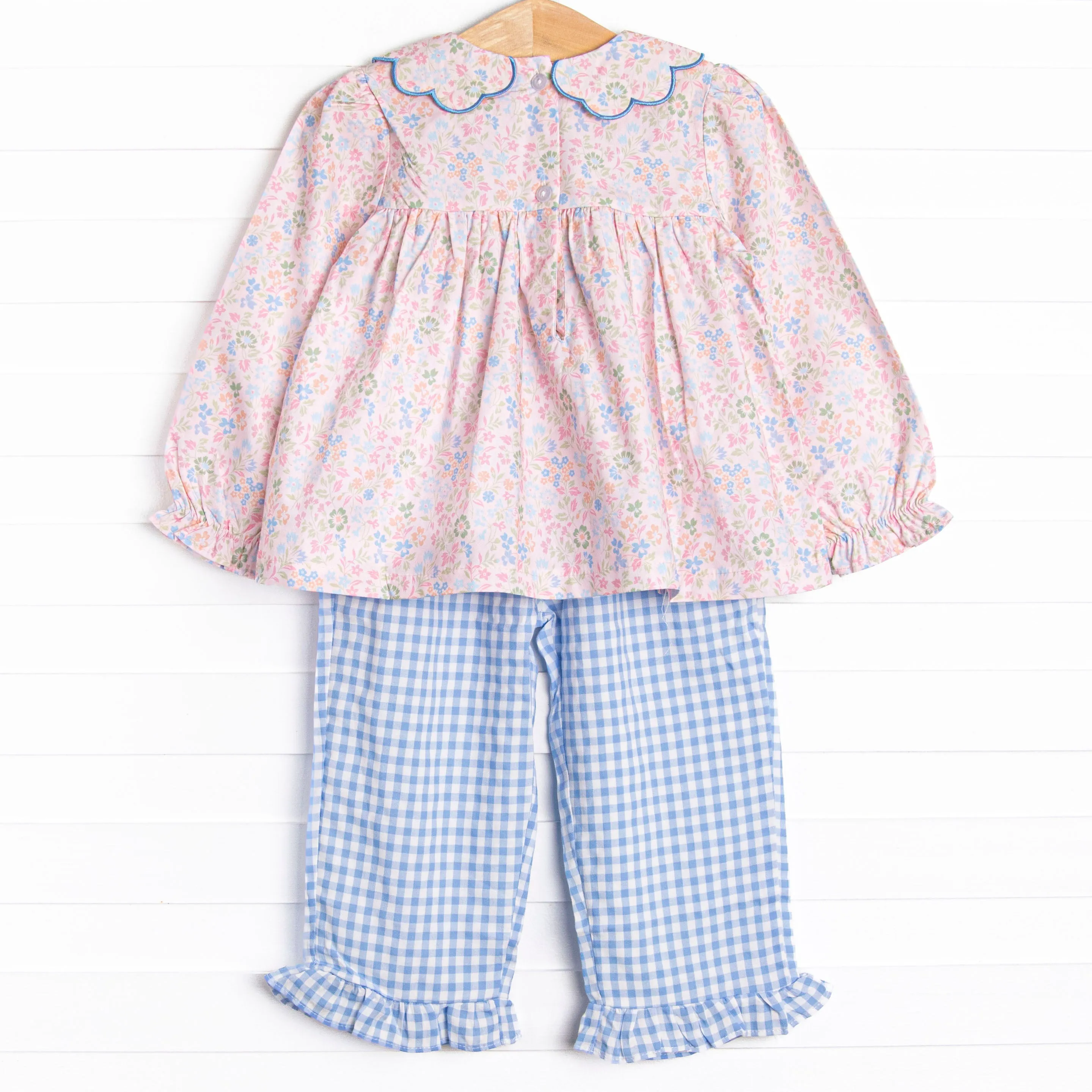 Sapphire Scallops Ruffle Pant Set, Blue
