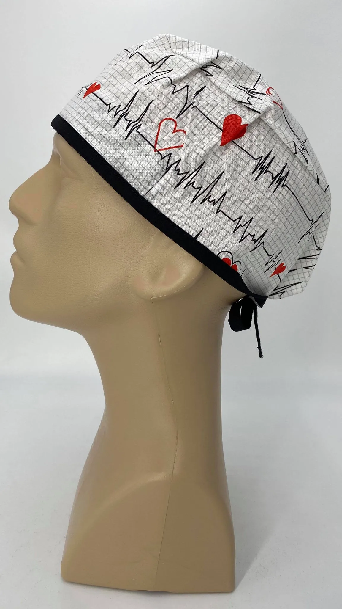 Scrub Cap Medical Surgeon Head Cover Surgical Hat Nurse Nursing Operating Room, White Black EKG Heartbeat