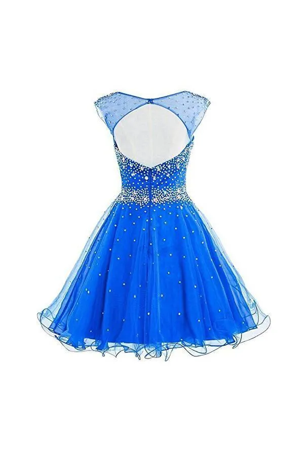 Short Tulle Beading Blue Homecoming Dress Graduation Gown PG077