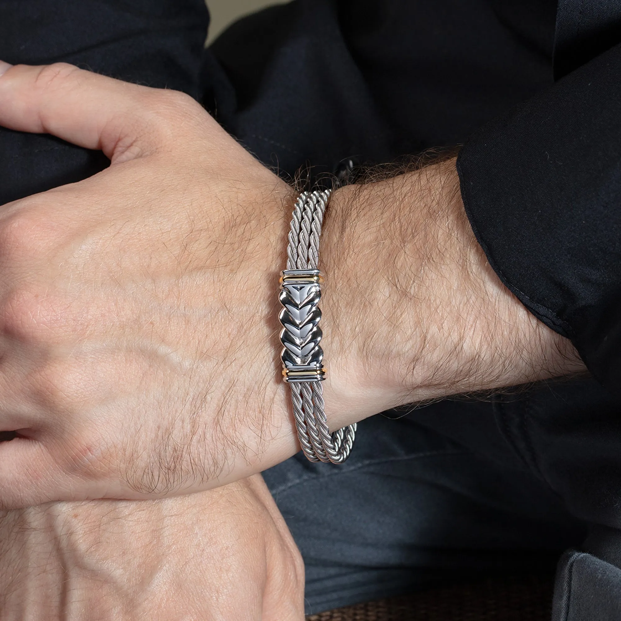 Silver & 18K Gold Bold Braided Cuff Bracelet