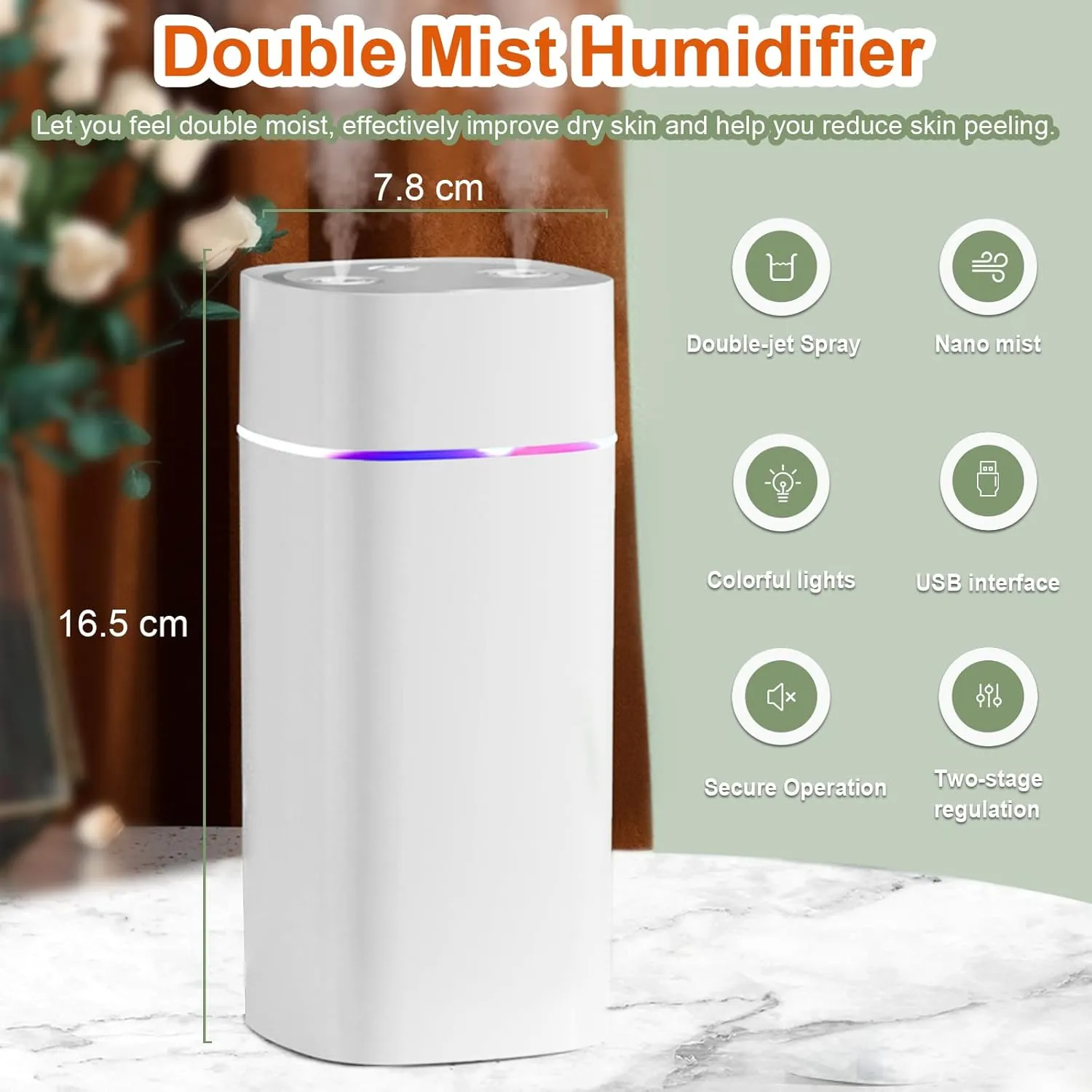 Small Humidifiers For Bedroom, 600ml Quiet Cool Mist Humidifiers For Home Indoor