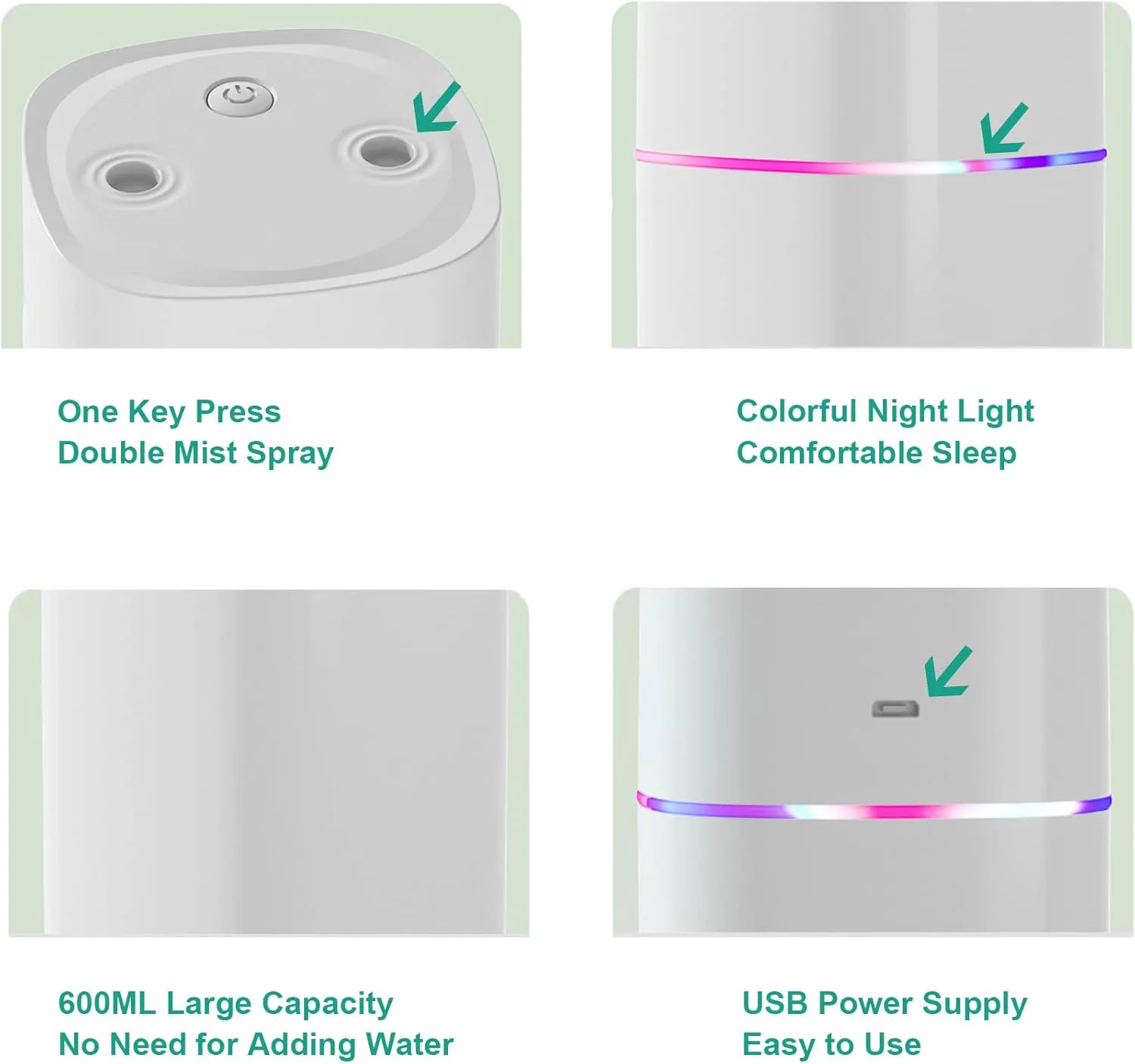 Small Humidifiers For Bedroom, 600ml Quiet Cool Mist Humidifiers For Home Indoor