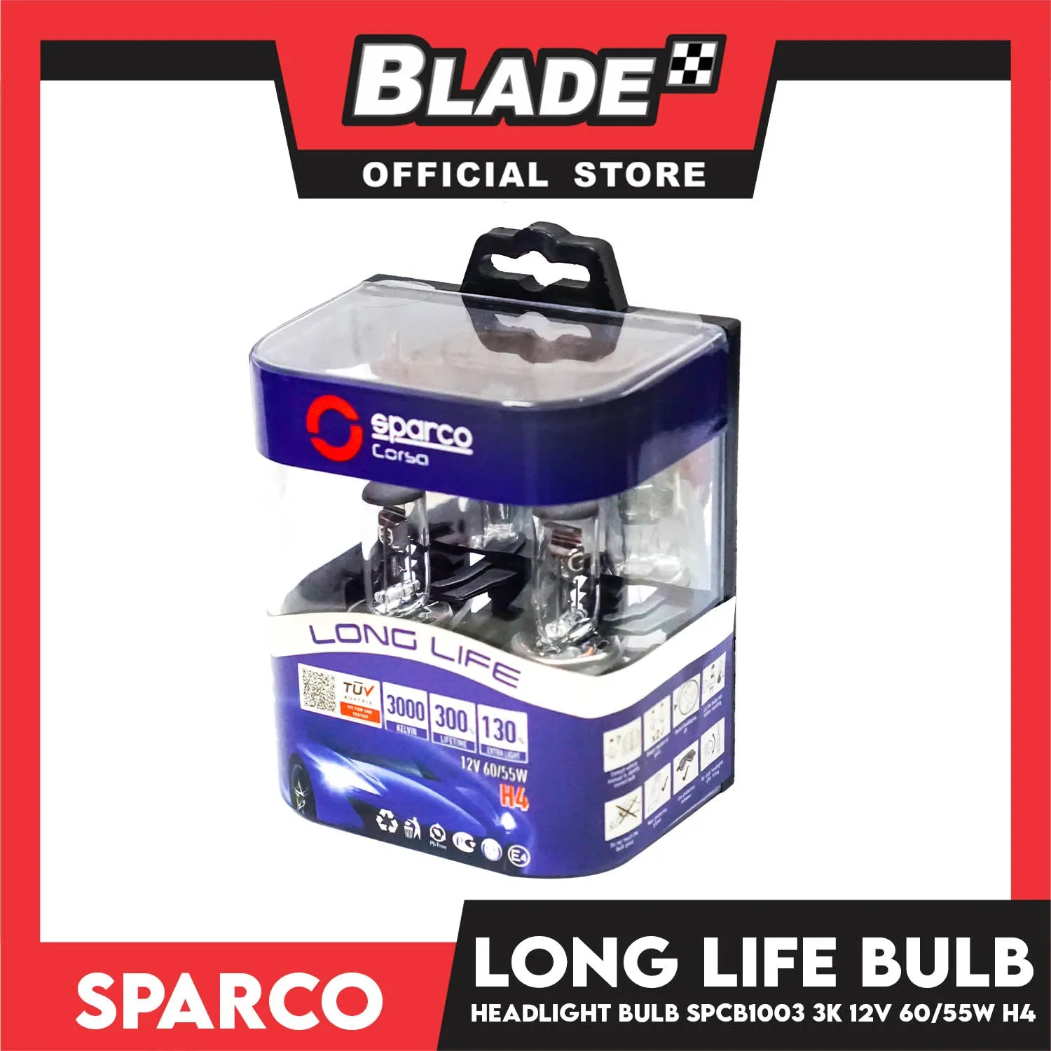 Sparco Corsa Long Life Bulb (SPCB1003) 3K 12V 60-55W H4 Headlight Bulb Set of 2pcs