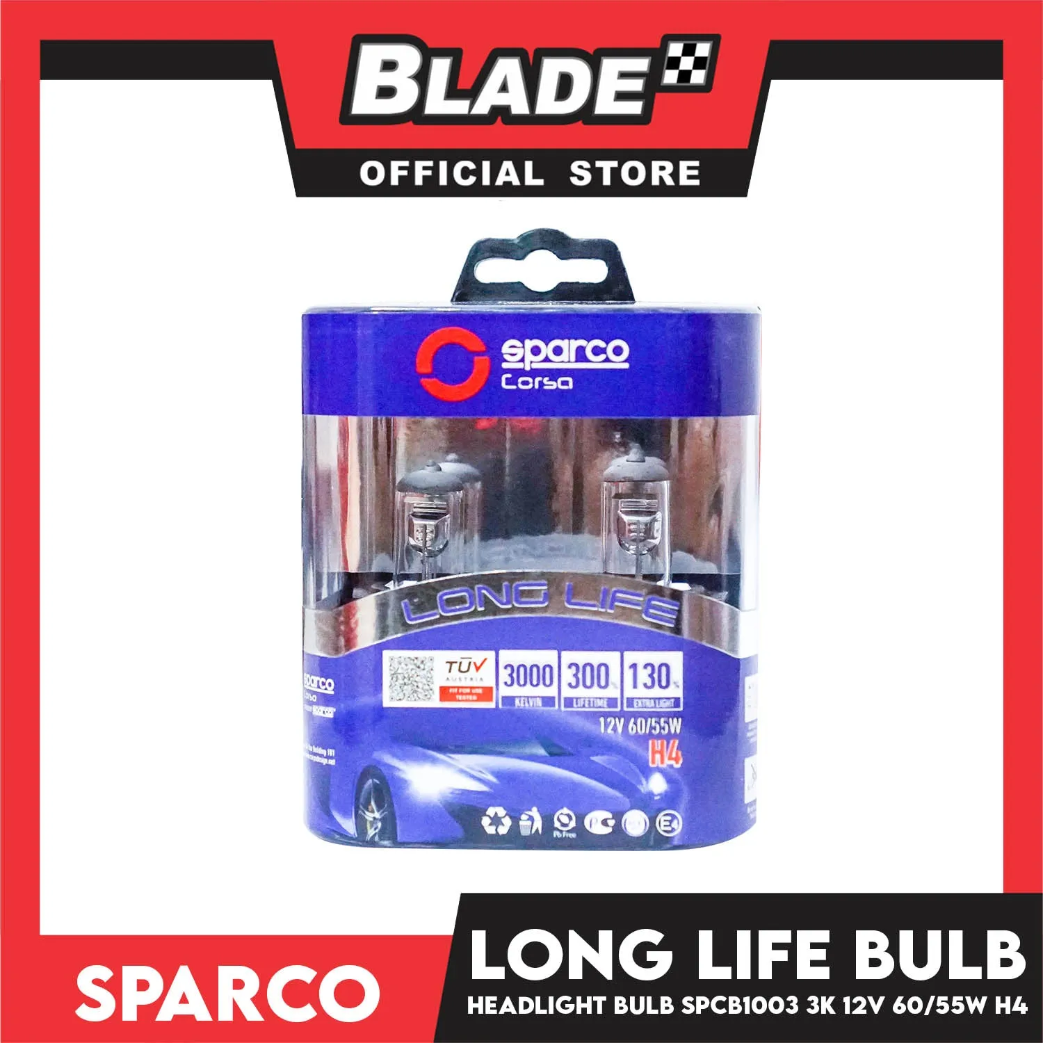 Sparco Corsa Long Life Bulb (SPCB1003) 3K 12V 60-55W H4 Headlight Bulb Set of 2pcs