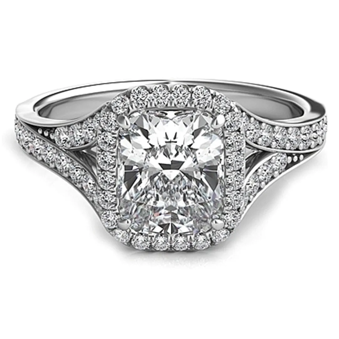 Split Shank Diamond Cushion Halo Engagement Ring