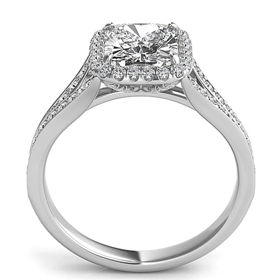 Split Shank Diamond Cushion Halo Engagement Ring