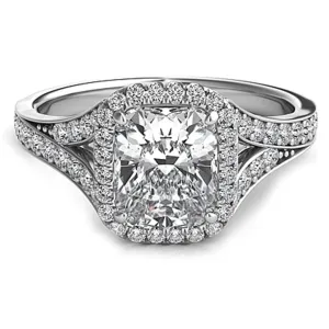 Split Shank Diamond Cushion Halo Engagement Ring