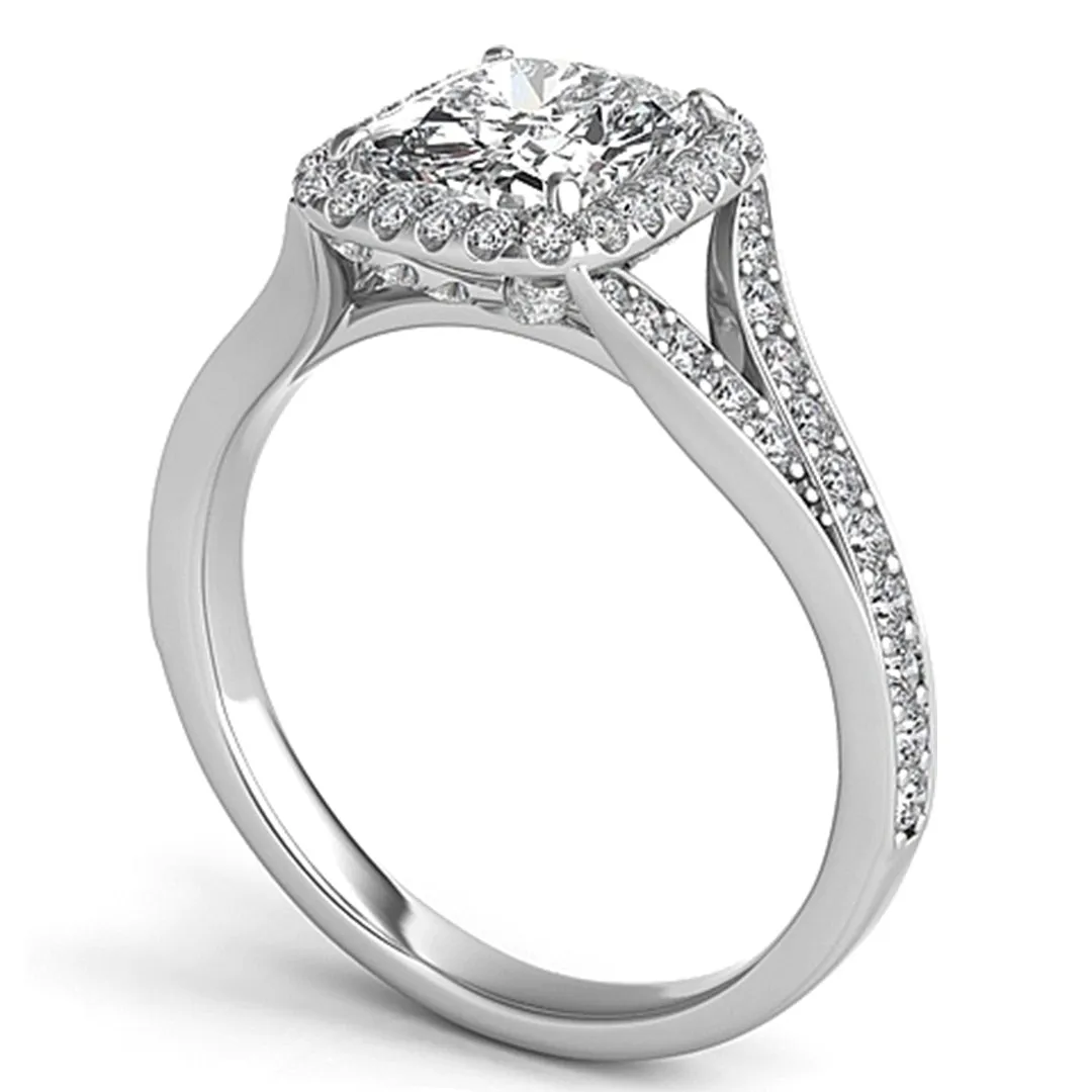 Split Shank Diamond Cushion Halo Engagement Ring