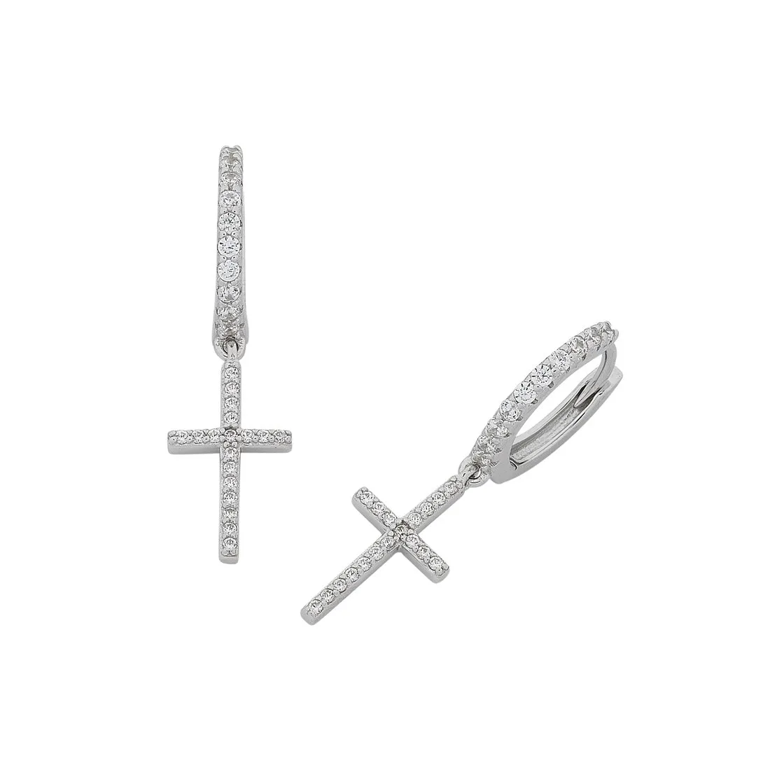 Sterling Silver Cubic Zirconia Cross Drop Earrings