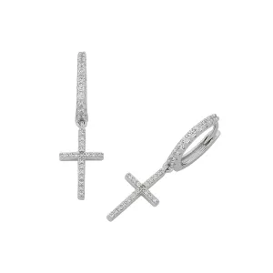 Sterling Silver Cubic Zirconia Cross Drop Earrings