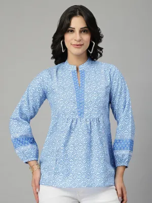 Style Quotient Women Blue and  White Rayon Tunic Top