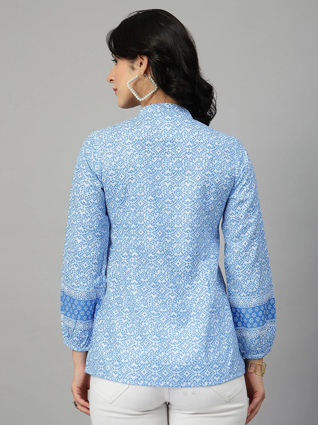 Style Quotient Women Blue and  White Rayon Tunic Top