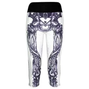 Stylish High Waist Skeleton Print Skinny Capri Pants For Women - White And Black L