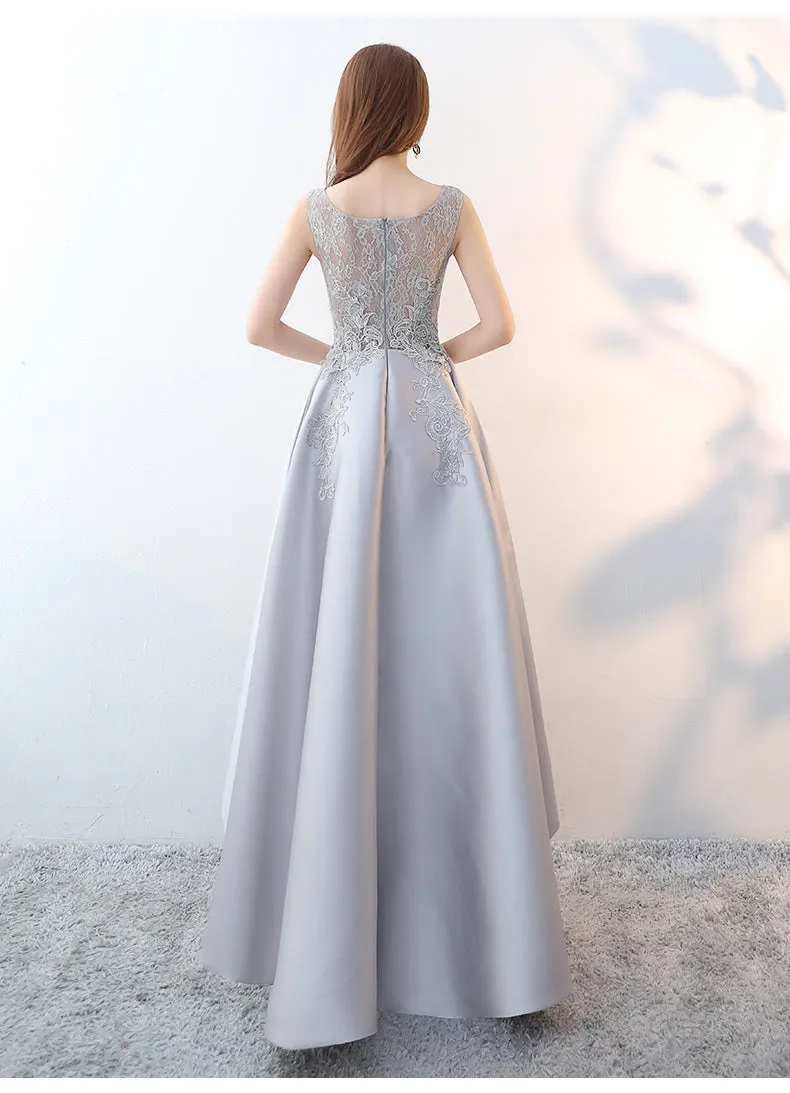 Stylish Satin and Lace High Low Party Dress,New Prom Dress