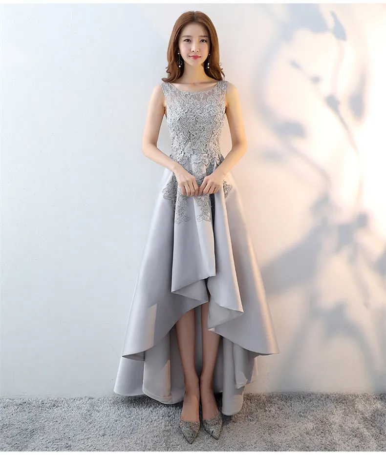 Stylish Satin and Lace High Low Party Dress,New Prom Dress