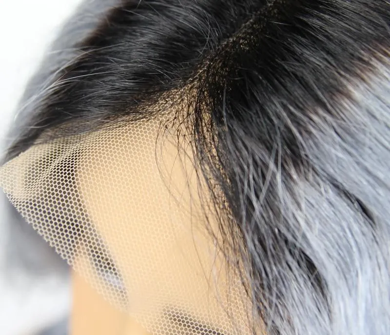 Swiss Lace Brazilian Body Wave Lace Front Wig in #1B/Silver
