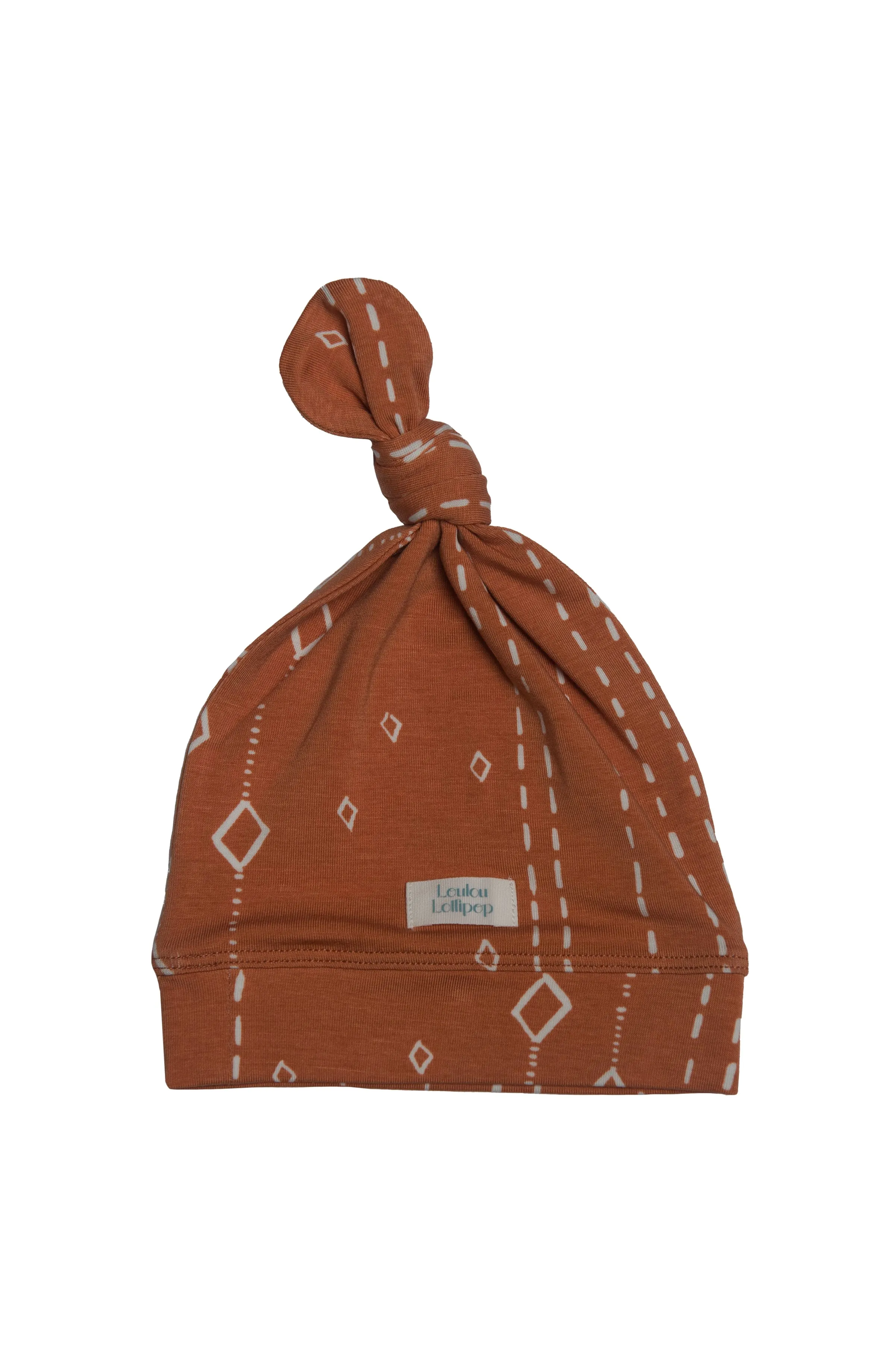 Top Knot Beanie - Rust Geo