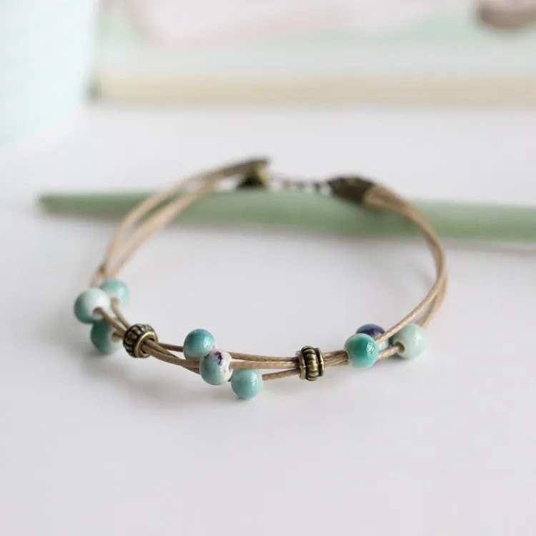 Turquoise Bead Hand-Woven Bracelet