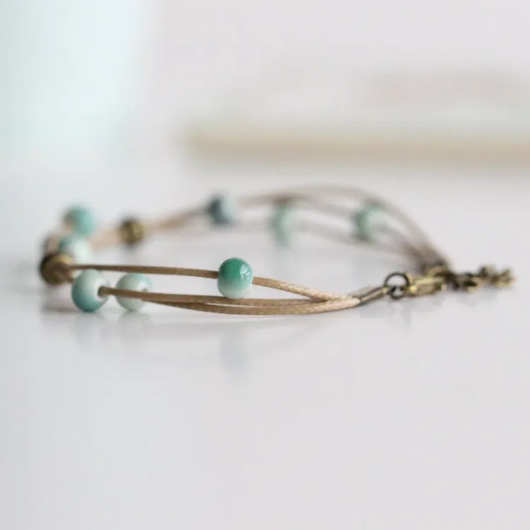 Turquoise Bead Hand-Woven Bracelet
